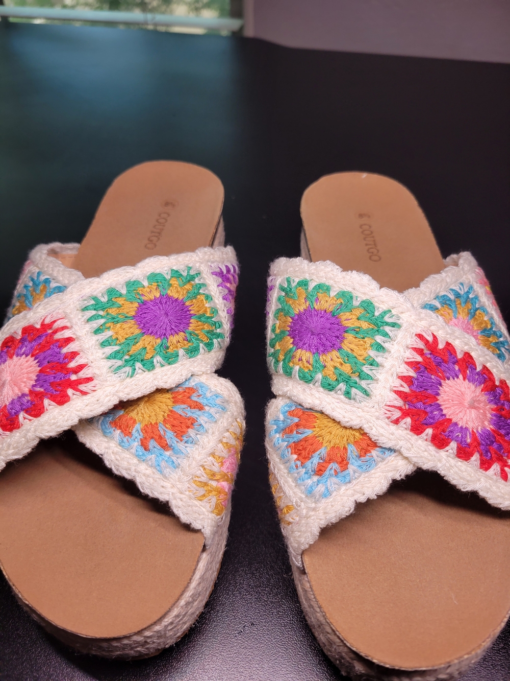 Coutgo Crochet Multi-Color Slide Sandals for Women Size 8 1/2